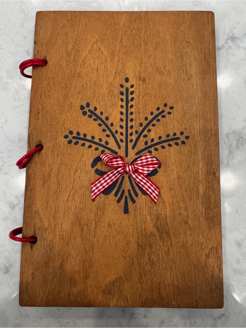 Vintage 1989 Handmade Wood Cover Community Cookbook Folk Art Recipe Book